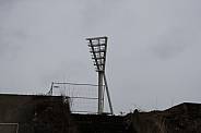Sprengung der Flutlichtmast im Friedrich Ludwig Jahn Sportpark