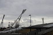 Sprengung der Flutlichtmast im Friedrich Ludwig Jahn Sportpark